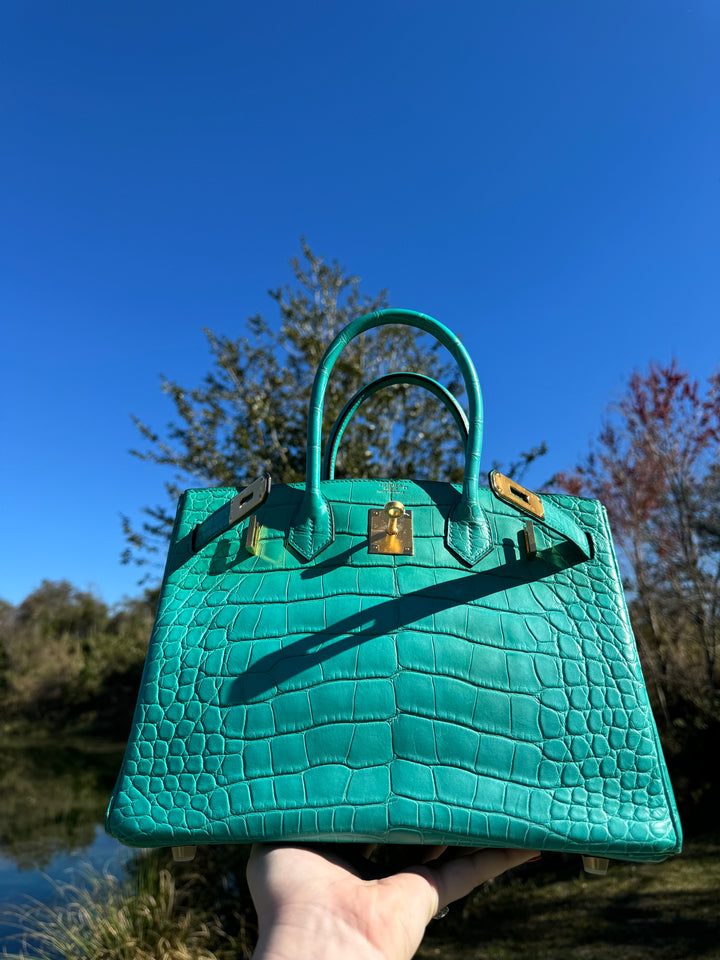Hermes Matte Croc Blue Paon Birkin 30