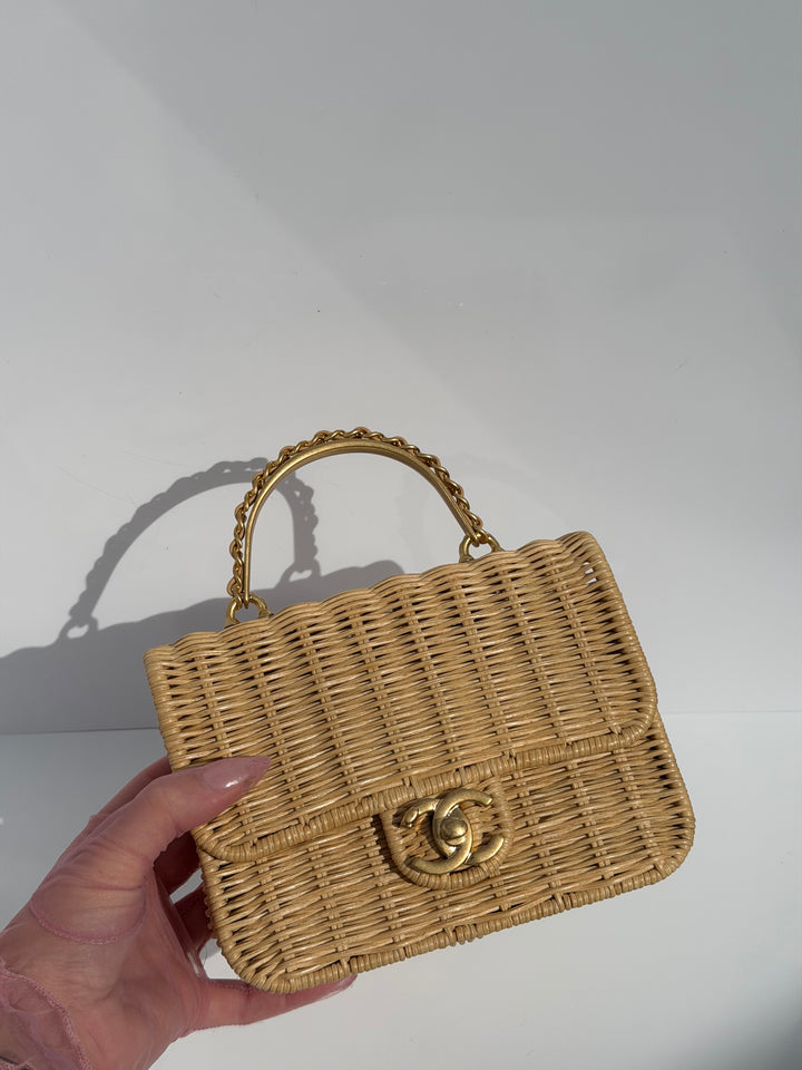 Chanel Braided Mini CC Top Handle Tan Rattan Gold Hardware 2025/26 Cruise