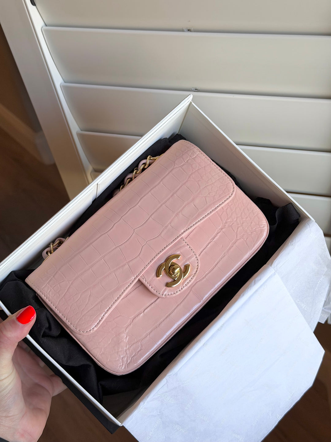 Chanel Mini Classic Flap Alligator Light Pink Light Gold Hardware 2017