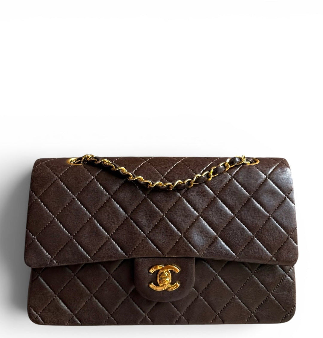 Chanel Medium Classic Flap Bag Lambskin Brown 24K Plated Gold Hardware 1994