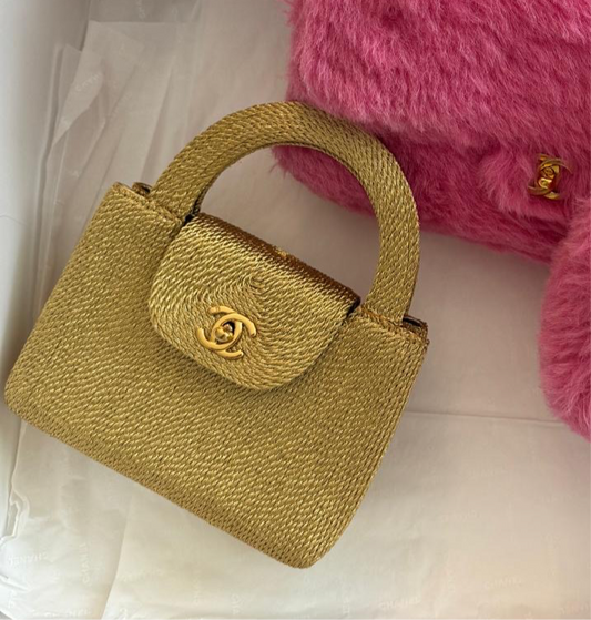 Chanel RARE 1998 Gold Silk Woven Mini Kelly