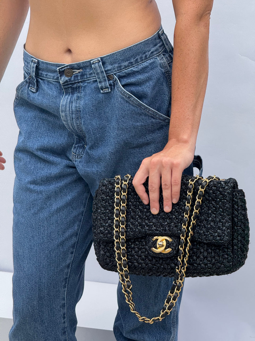 Chanel 18C Black Ancient Greece Raffia Crochet Flap Bag