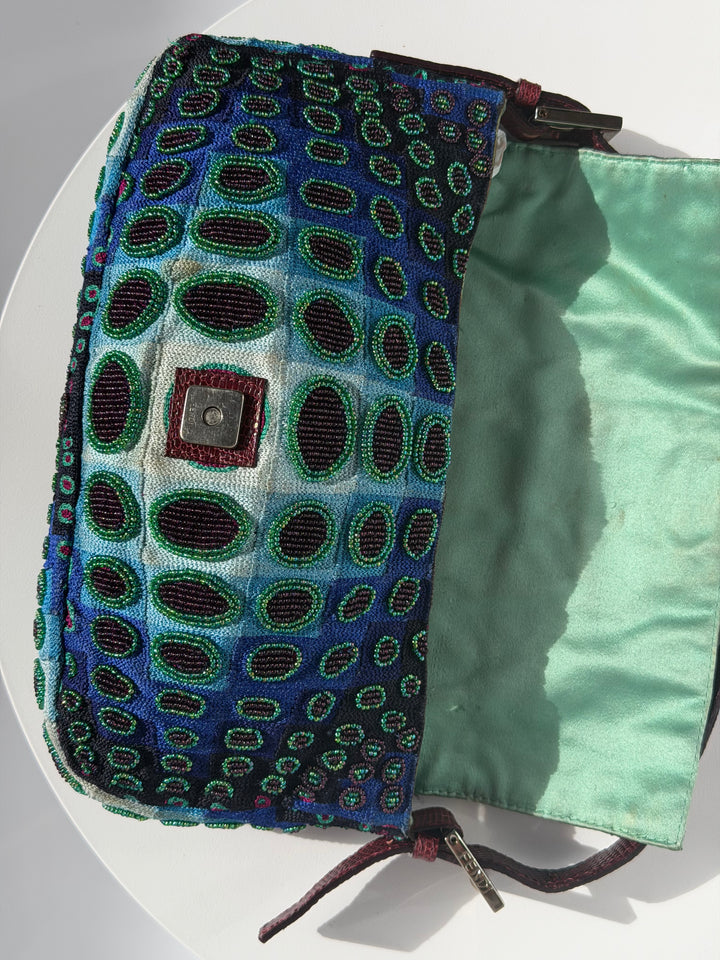 Fendi Victor Vasarely Beaded Baguette Python Trim Silver Hardware 2001