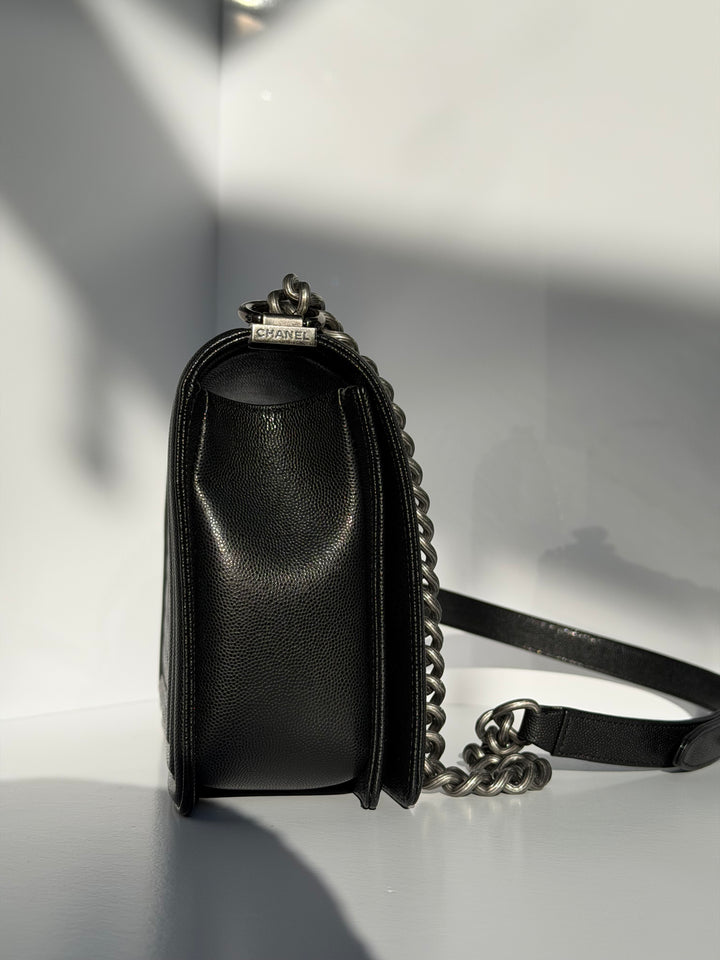 Chanel 17P Black Caviar New Medium Boy Bag