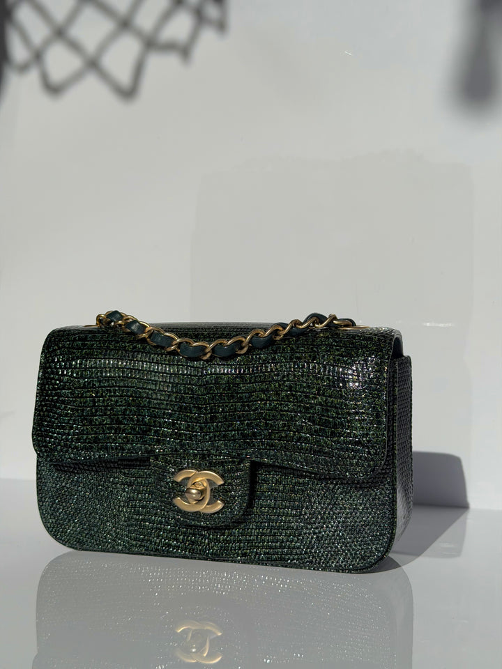 Chanel Mini Flap Green Lizard Brushed Gold Hardware 2018