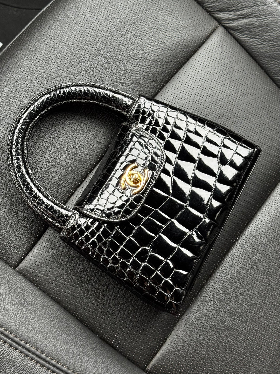 Chanel Rare Black Crocodile Top Handle Micro Mini Kelly Bag 24K Gold Hardware 1996