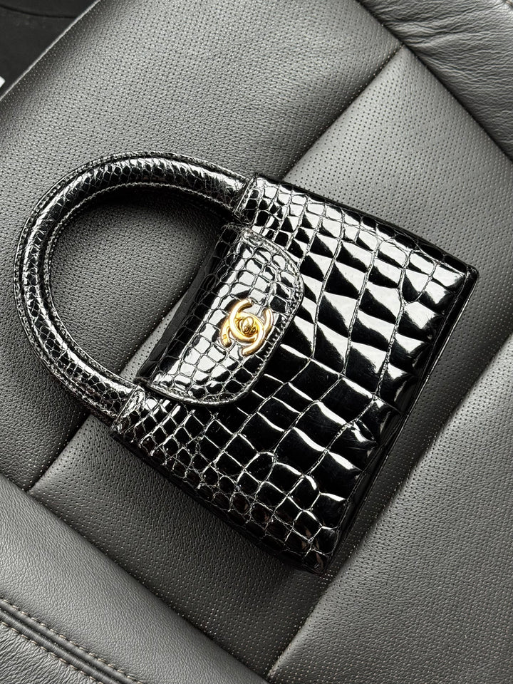 Chanel Rare Black Crocodile Top Handle Micro Mini Kelly Bag 24K Gold Hardware 1996