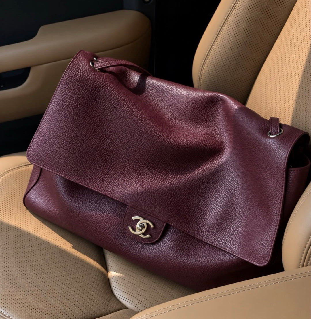 Chanel Maxi Flap Bag Burgundy Souplissimo Grained Calfskin Gold Tone Hardware 2026