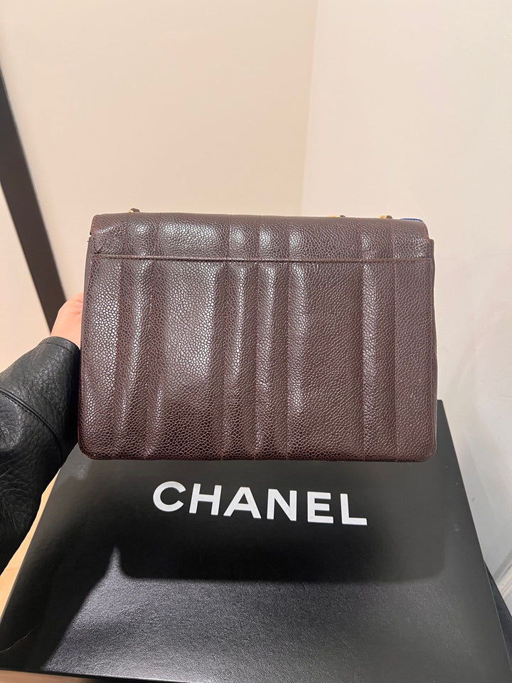 Chanel Mademoiselle Vertical Flap Brown Caviar Gold Hardware 1994