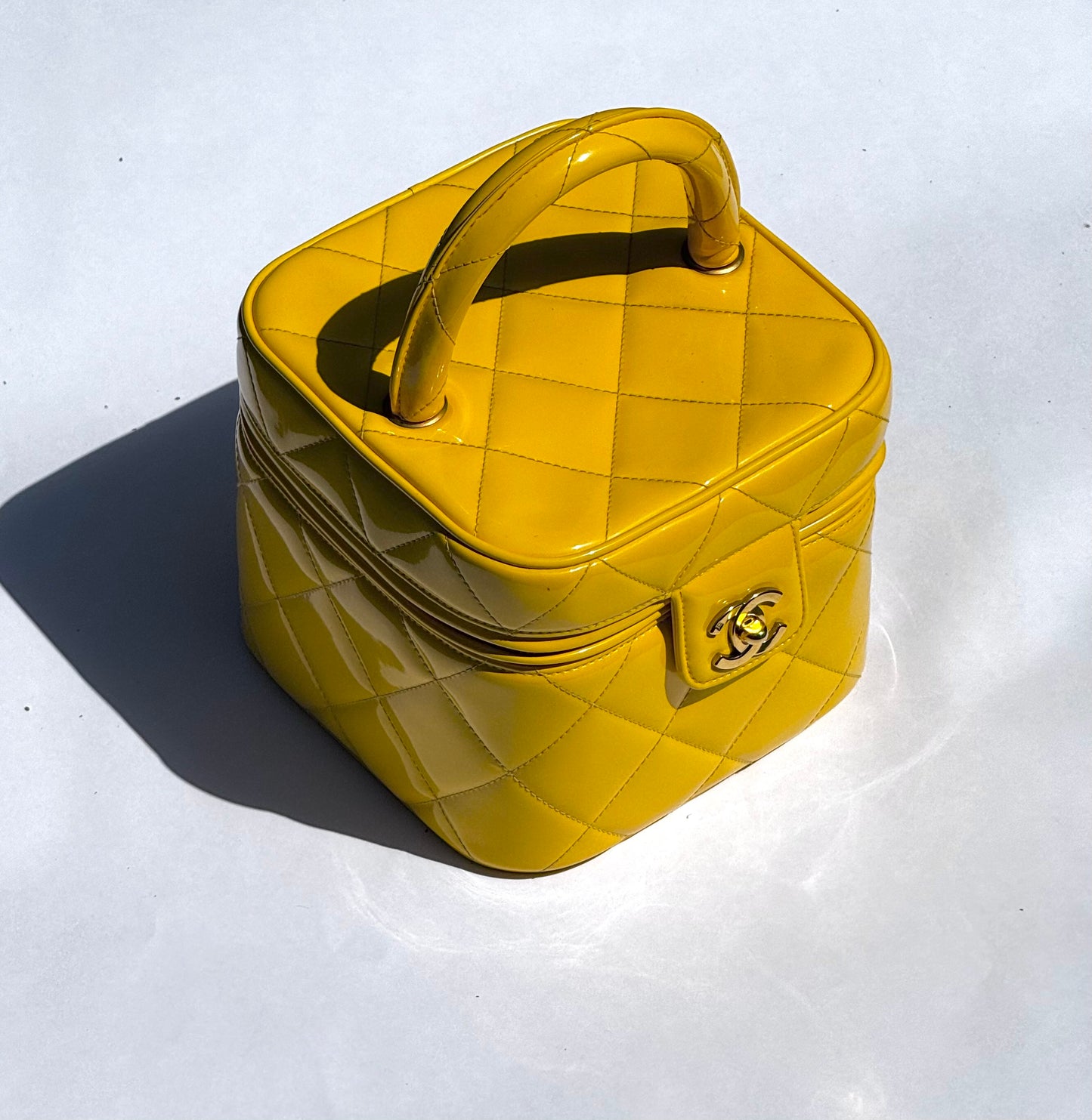 Chanel 1995 Yellow Heart Mirror Vanity Bag