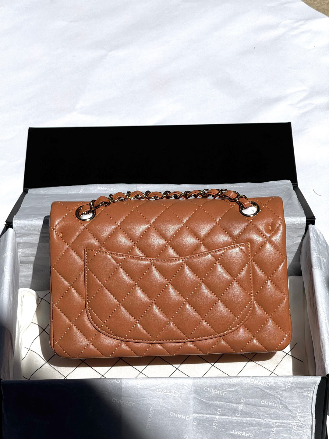 Chanel 22S Small Caramel Lambskin Classic Flap Bag + LGHW