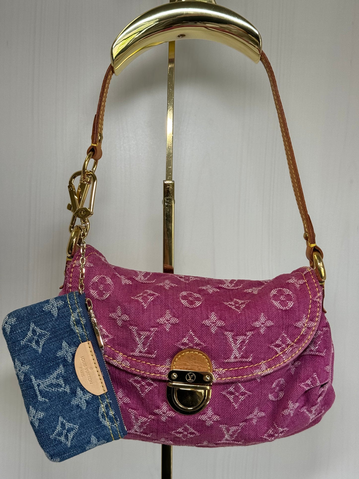 Louis Vuitton Pink Monogram Denim Mini Pleaty + Coin Pouch