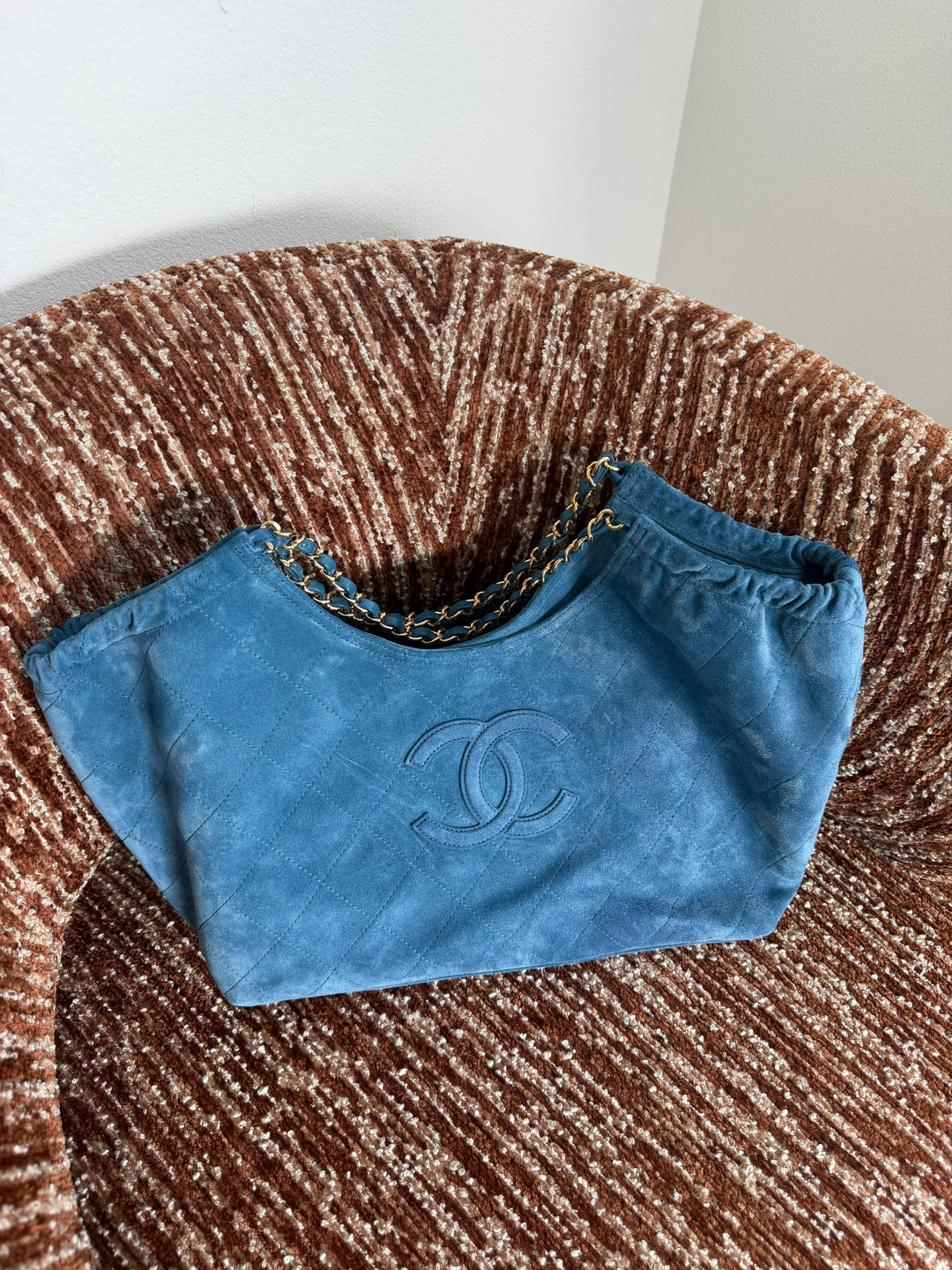 Chanel Tote Bag Blue Suede Calfskin Gold Tone Hardware 2026