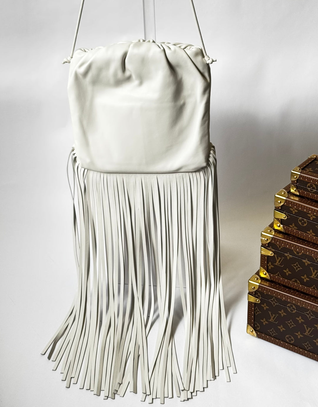 Bottega Veneta White Nappa Fringe Shoulder Bag