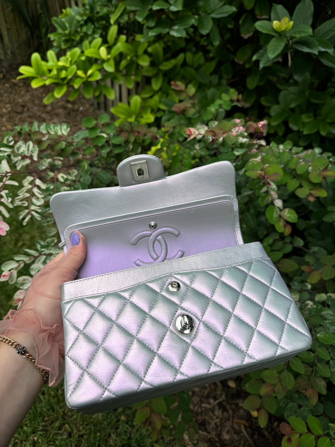 Chanel 21K Small Calfskin Pearl Iridescent Double Flap