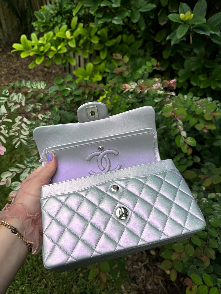 Chanel 21K Small Calfskin Pearl Iridescent Double Flap