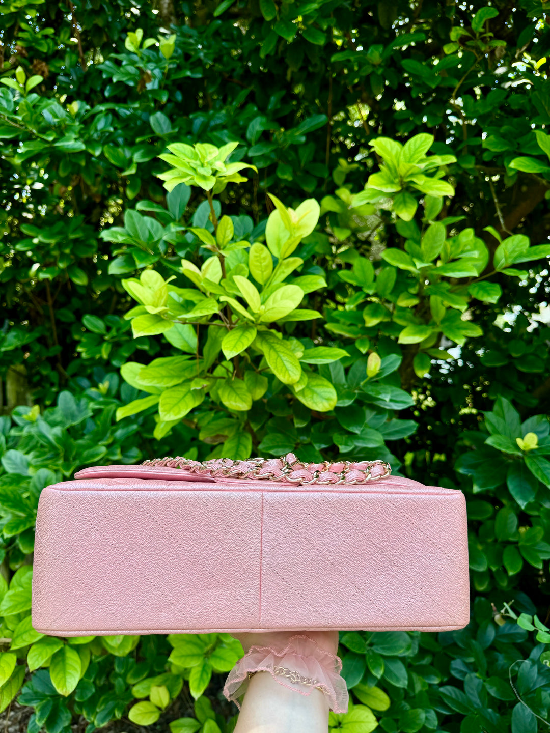 Chanel 19S Pink Iridescent Jumbo Caviar Double Flap Bag