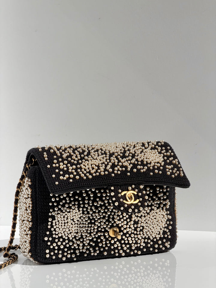 Chanel 17C Medium Flap Bag Pearl Embellished Gold Hardware 2017
