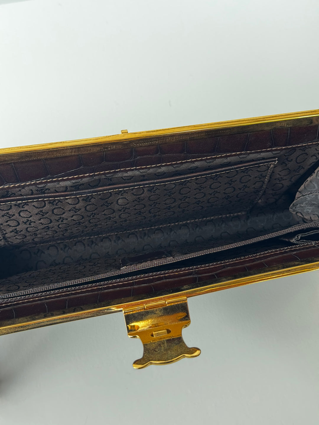 Celine Croc Embossed Brown Shoulder Clutch Bag