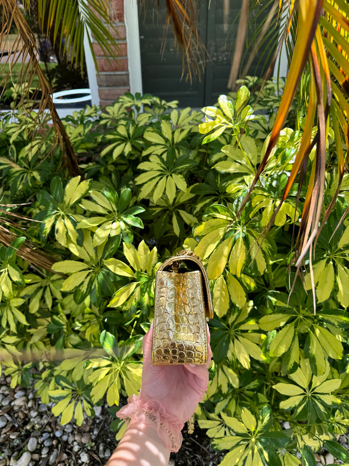 Chanel Gold Croc Embossed Mini Rectangular Flap Bag