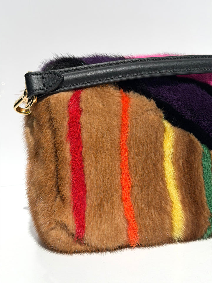 Fendi Baguette Visone Intarsio Arcobaleno Multicolor Mink Fur Gold Hardware 2022