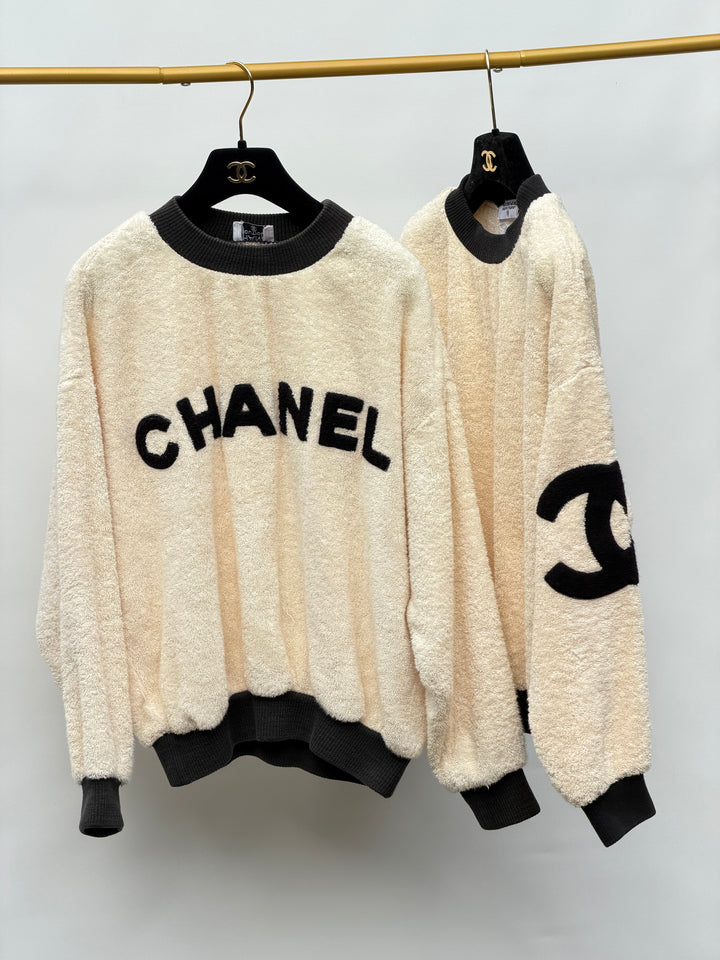 Chanel 1992 Runway Terrycloth Ivory Sweater