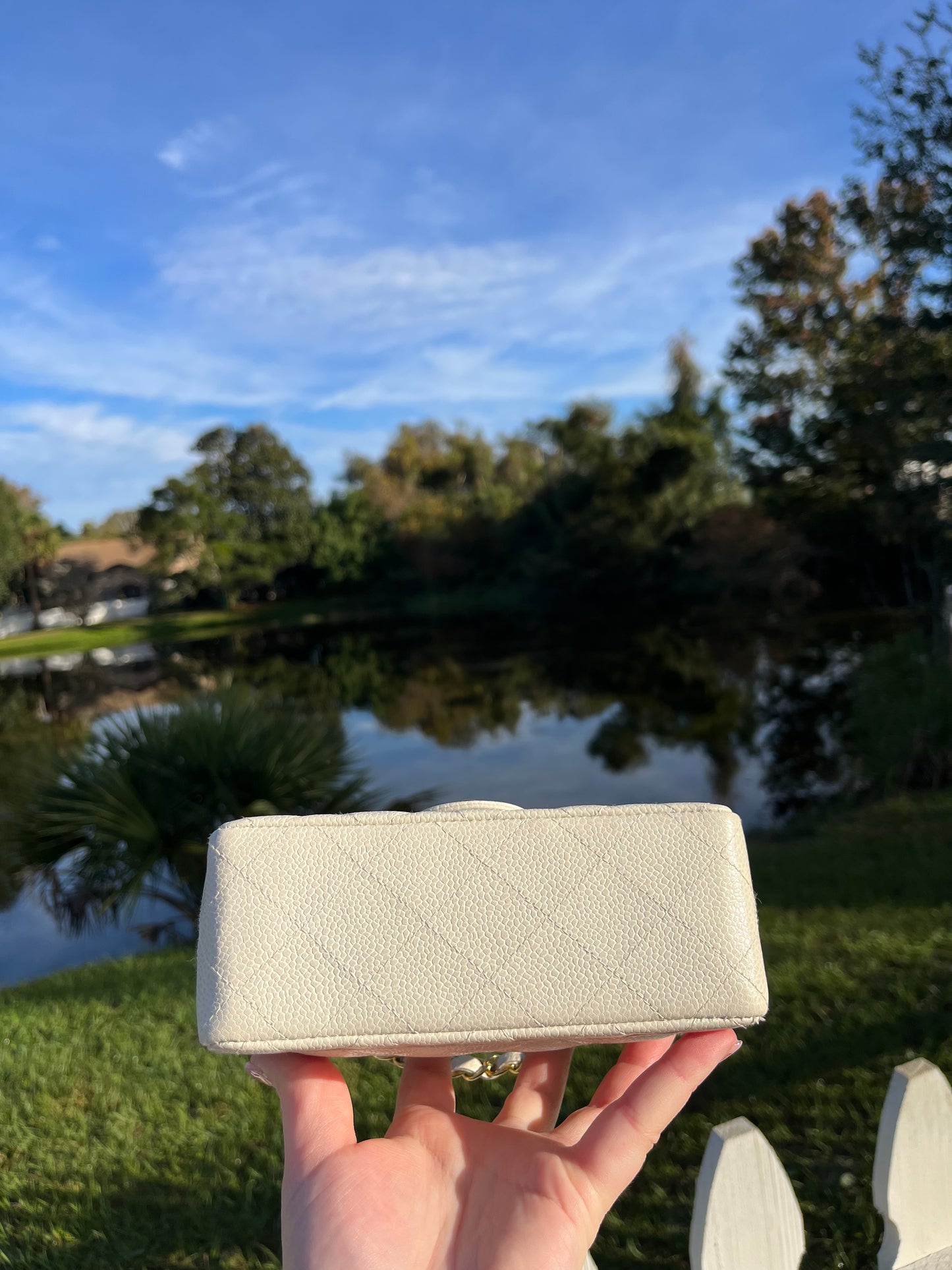 Chanel Cream Caviar Vintage Mini Square Flap Bag