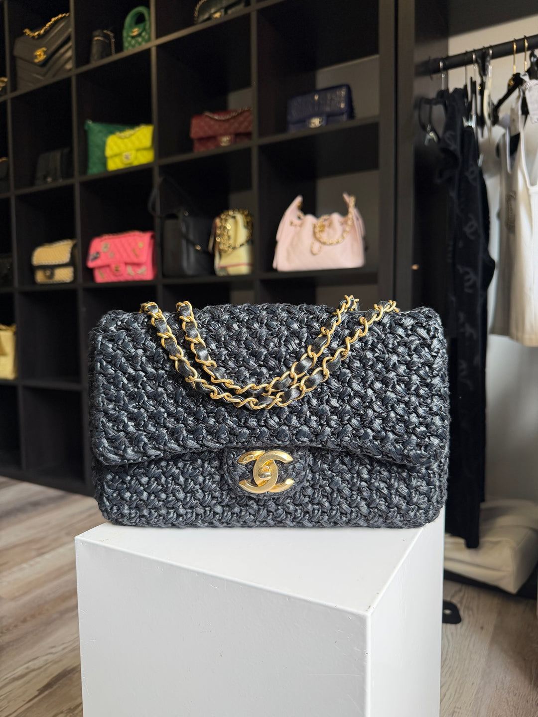 Chanel 18C Black Ancient Greece Raffia Crochet Flap Bag