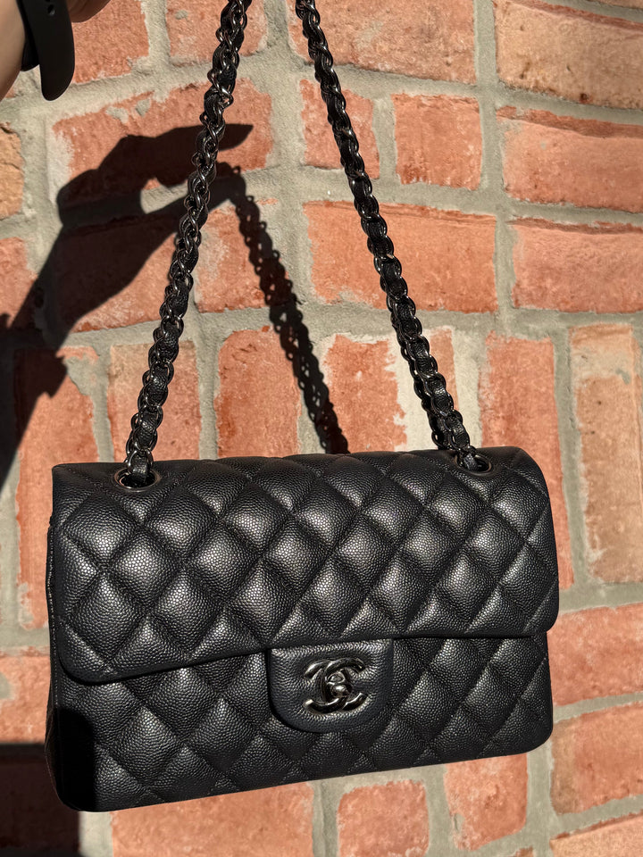Chanel 18C Black Iridescent Small Caviar Double Flap Bag