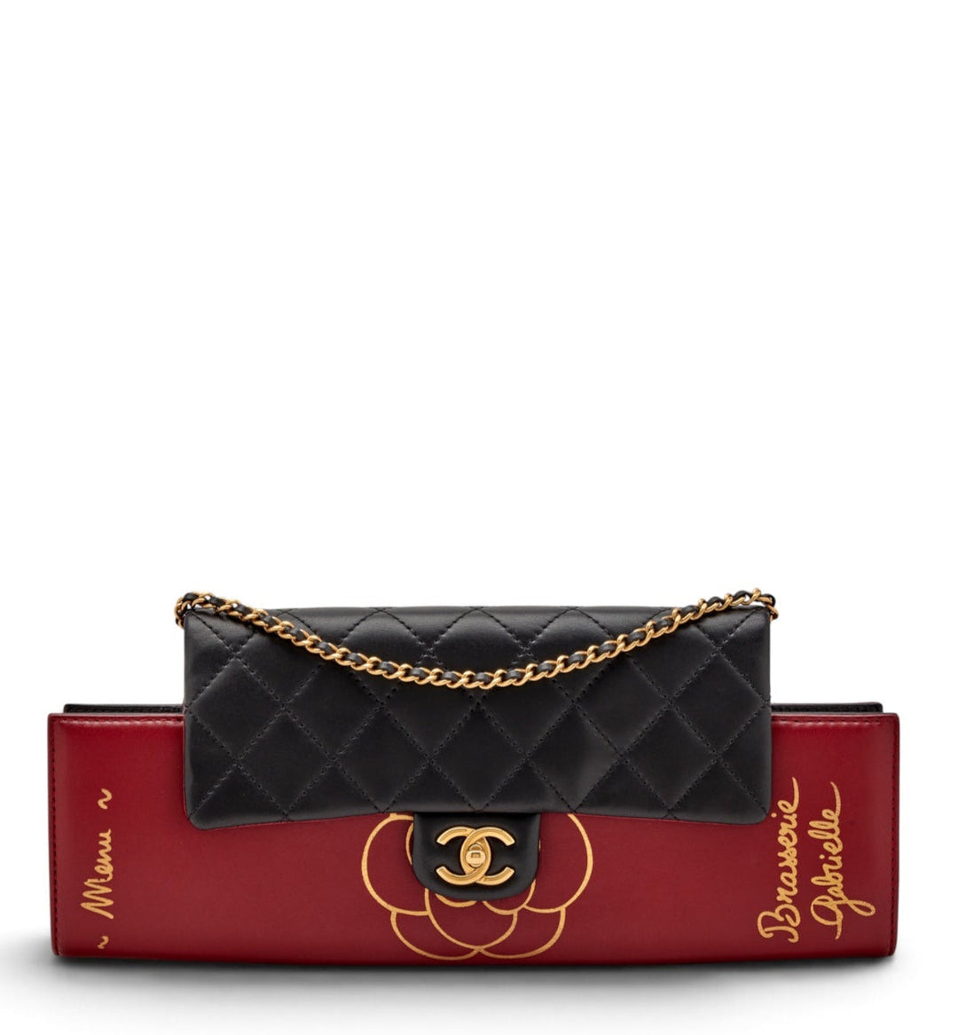 Chanel Brasserie Gabrielle Menu Clutch Black & Burgundy Lambskin Gold Tone Hardware 2015