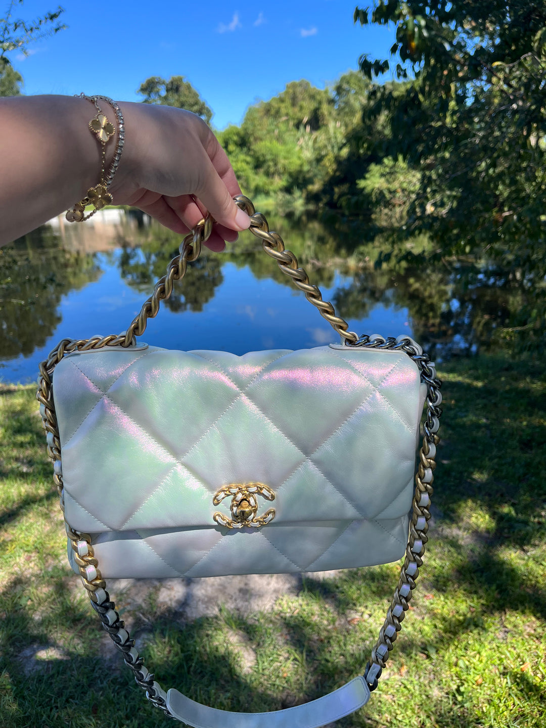 Chanel Pearl Iridescent Large 19 Flap Bag