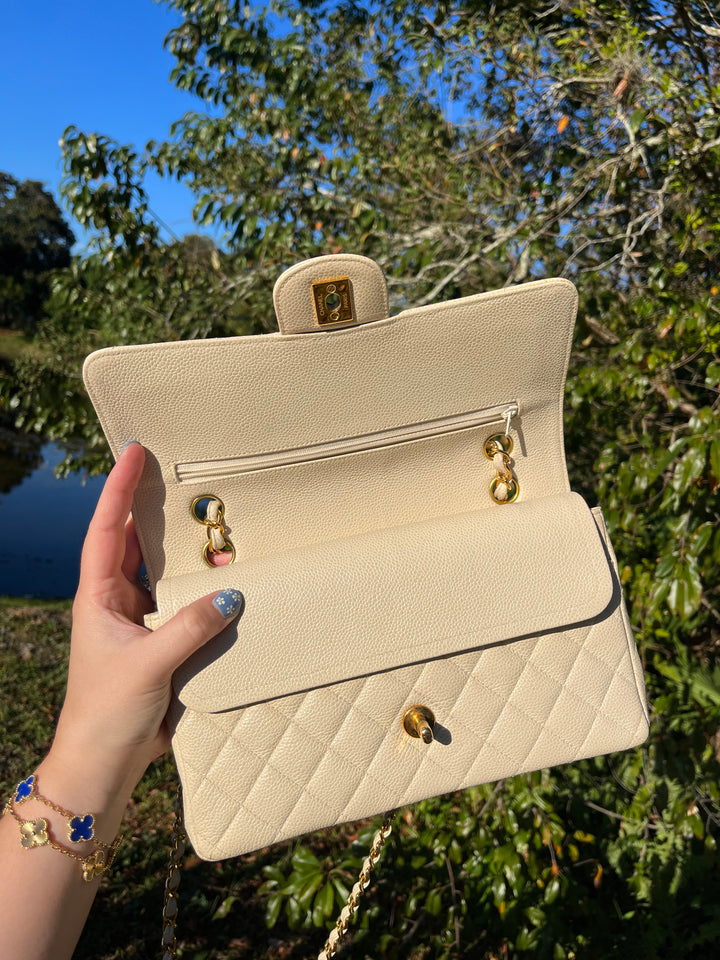 Chanel 1997 Beige Claire Medium Caviar Classic Flap