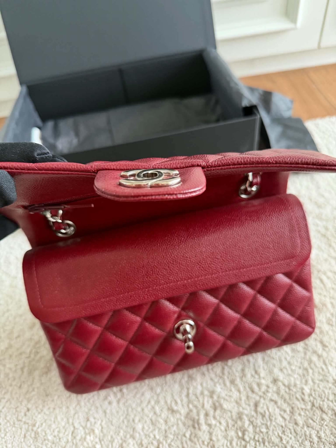 Chanel Small Classic Double Flap Caviar Wine Red Silver Hardware 2020