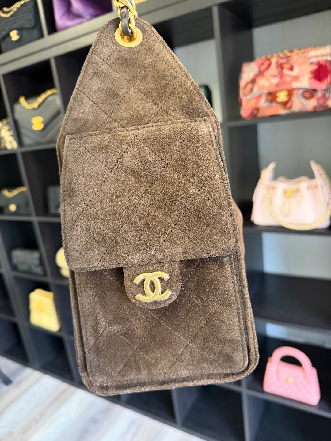 Chanel Small 25 Hobo Bag Brown Suede Antique Gold Hardware