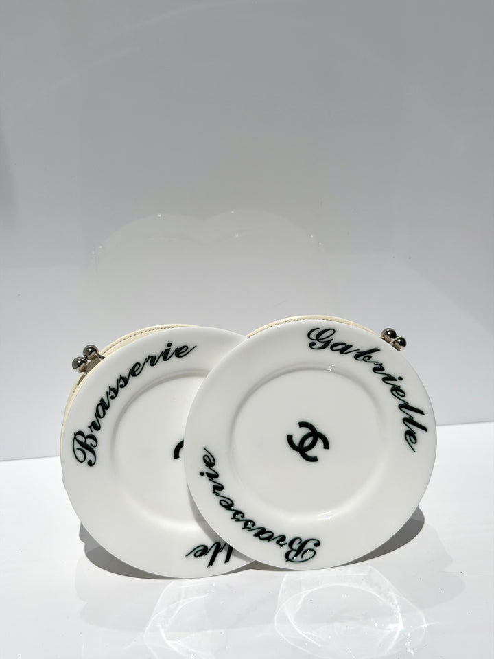 Chanel White Plexiglass Brasserie Gabrielle Plate Minaudière Silver Hardware 2015