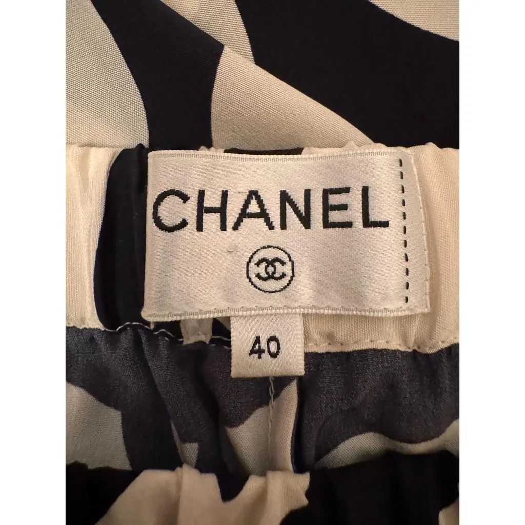 Chanel 2021 Black & White Silk Wave Shirt & Pants Set