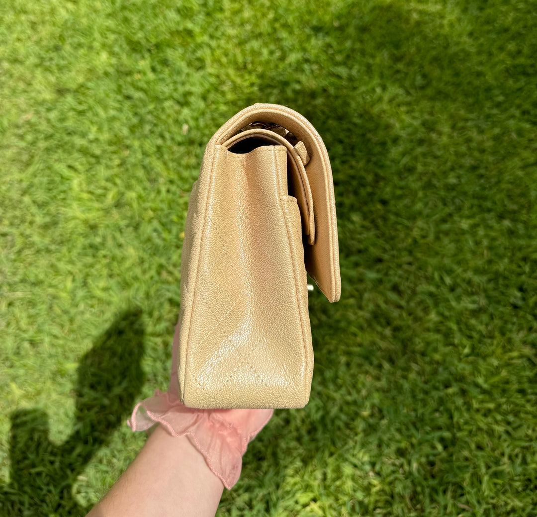 Chanel 19S Beige Iridescent Medium Caviar Classic Flap