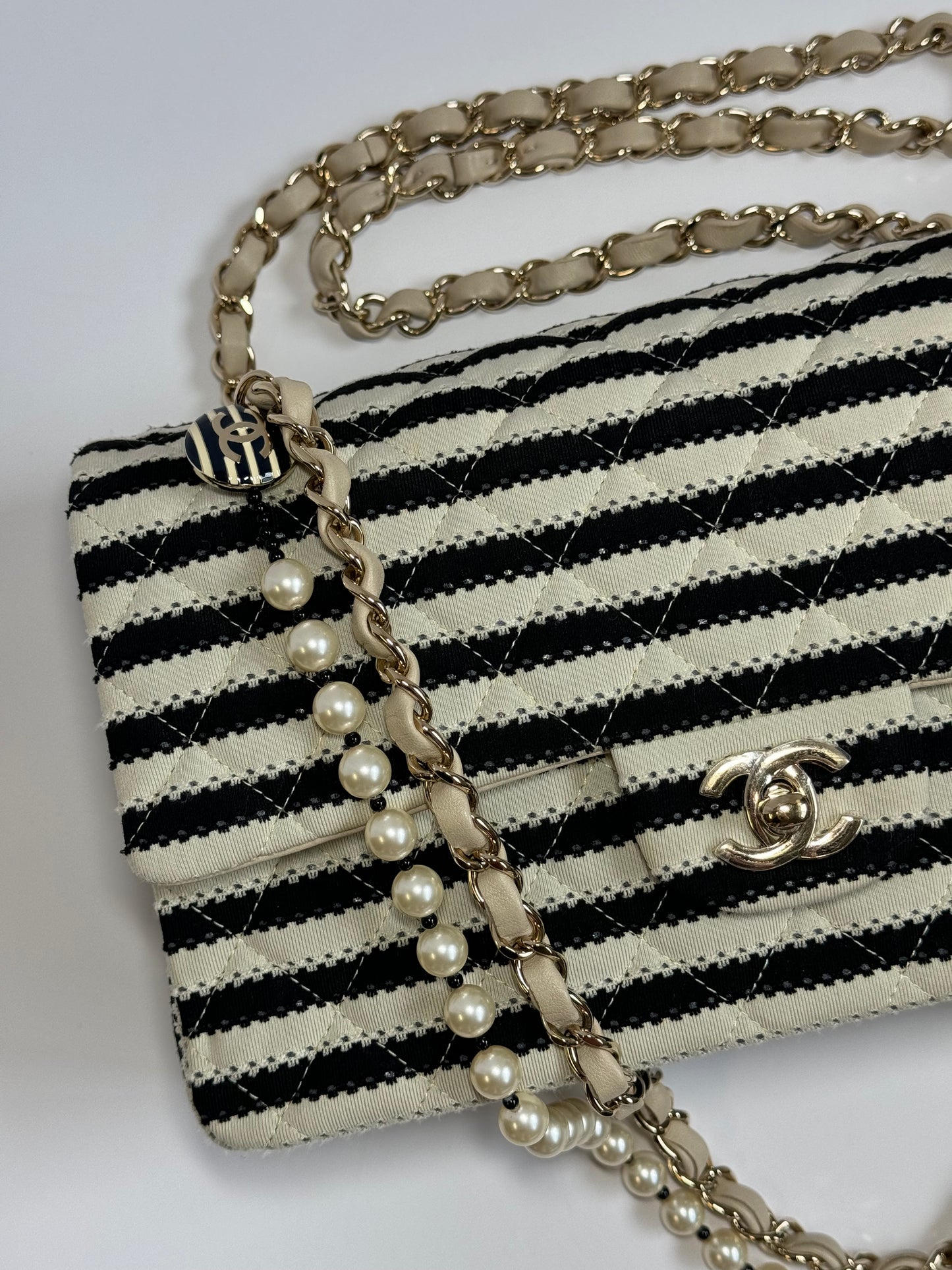 Chanel Ivory/Black Coco Medium Sailor Pearls Double Flap Bag