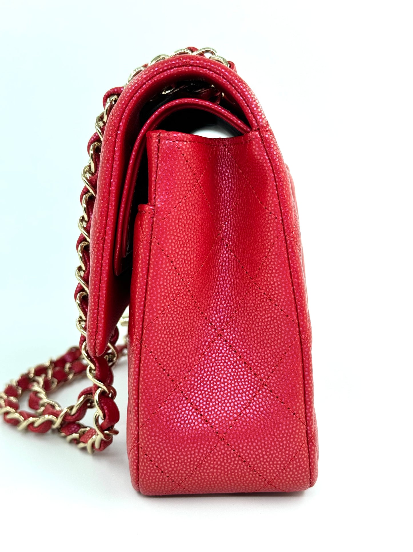 Chanel 21S Red Iridescent Medium Caviar Flap Bag