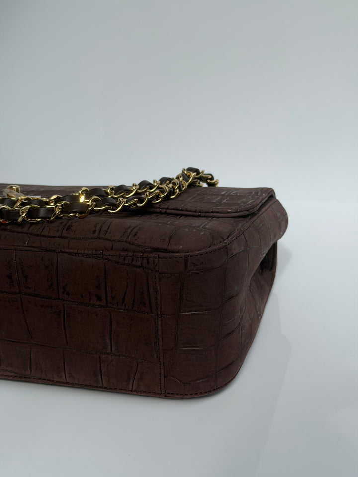 Chanel Maxi Flap Bag Brown Croc-Embossed Suede Calfskin Gold Tone Hardware 2026