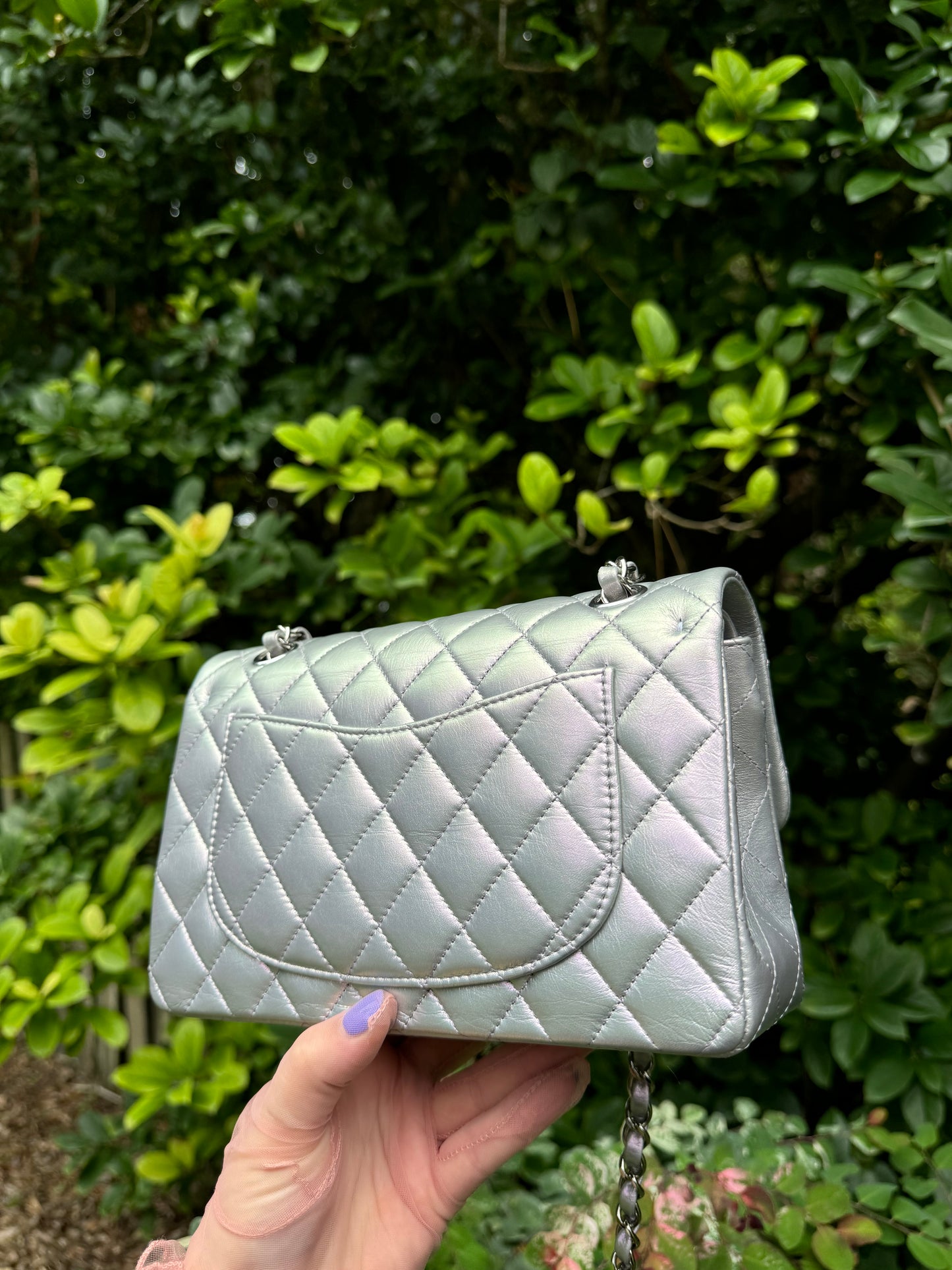 Chanel 21K Small Calfskin Pearl Iridescent Double Flap