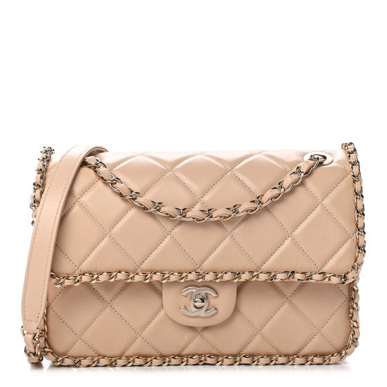 Chanel Beige Crumpled Calfskin Medium Chain All Over Flap Bag