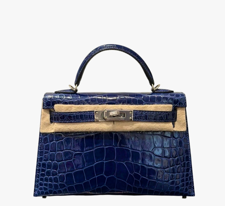 Hermès Mini Kelly 20 Niloticus Crocodile Bleu Saphir Palladium Hardware