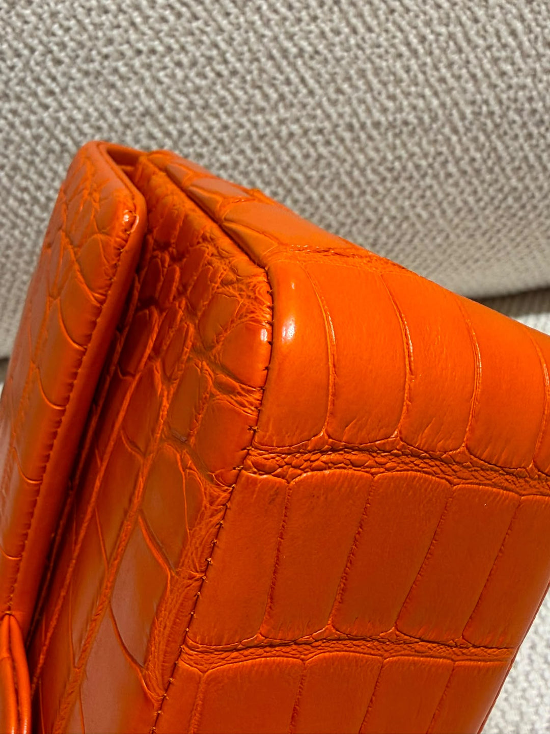 Chanel Medium Classic Flap Bag Matte Alligator Orange Light Gold Hardware 2013