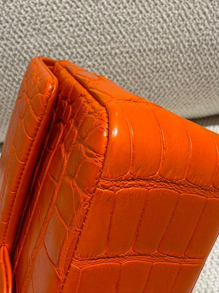 Chanel Medium Classic Flap Bag Matte Alligator Orange Light Gold Hardware 2013