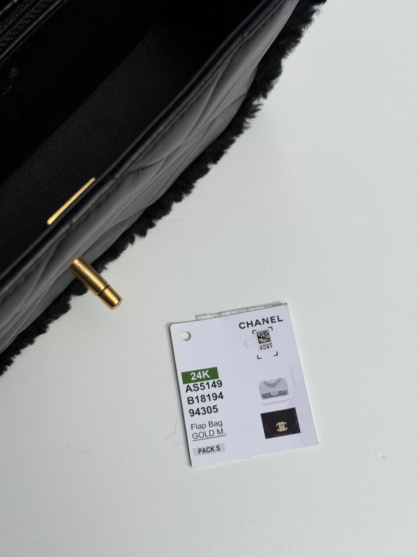 Chanel 24K Black Shearling Medium Flap Bag