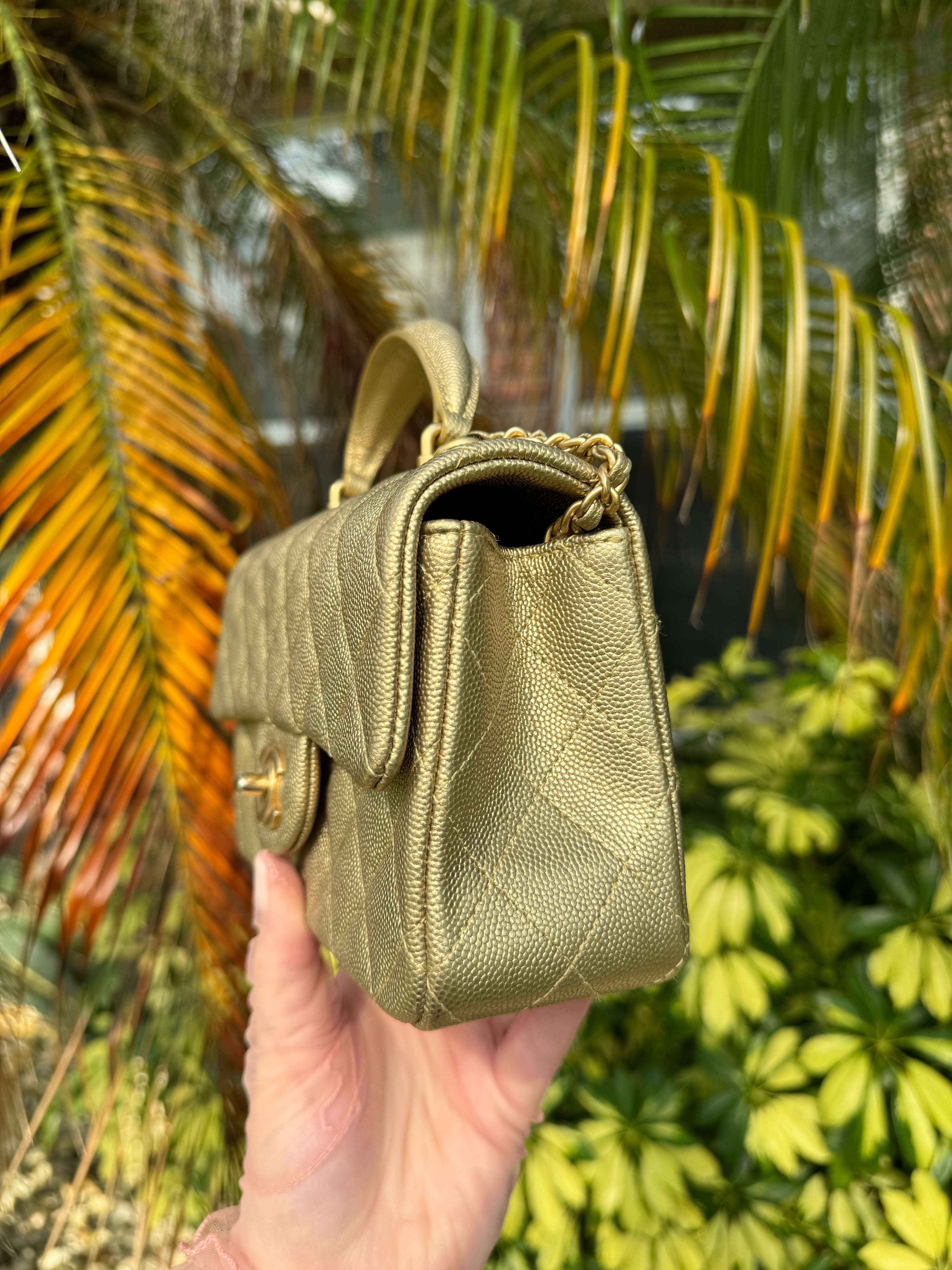 Chanel 21S Mini Metallic Gold Caviar Top Handle – Its A Luv Story