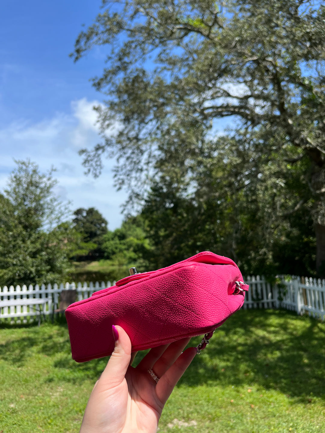 Chanel Hot Pink Caviar Mini Rectangular Flap Bag