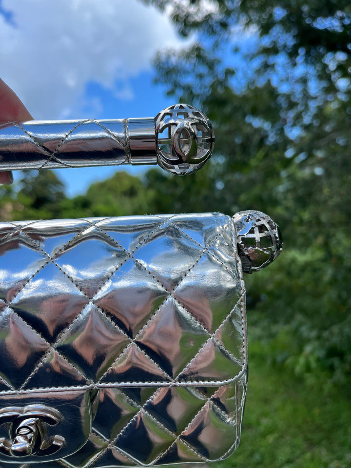 Chanel Around The World Silver Clutch Bag