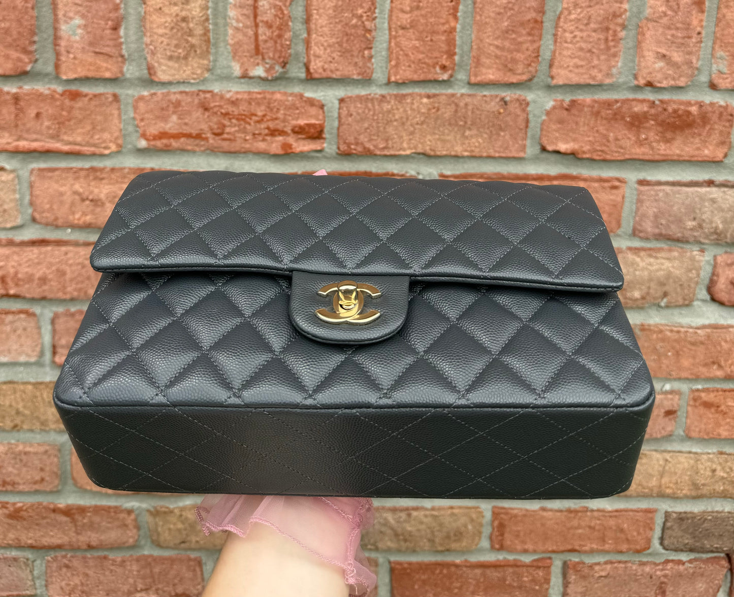 Chanel 21B Dark Grey Medium Caviar Classic Flap Bag